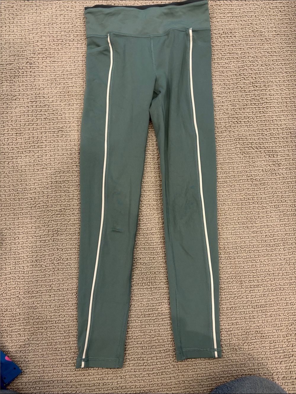 Athleta Forest Green Kids Leggings with White Side Stripes